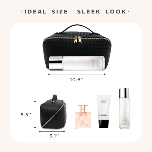 JINYIBAGS Black Large Travel Makeup Bag with Waterproof PU Leather & Double Zipper - Organizer for Women