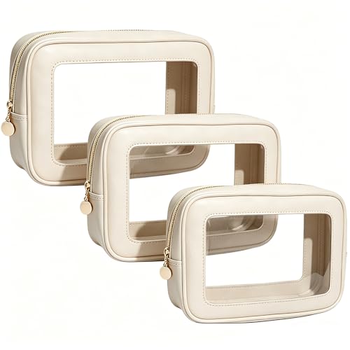 White Clear Makeup Bags - 3 Pack Travel Toiletry Organizer