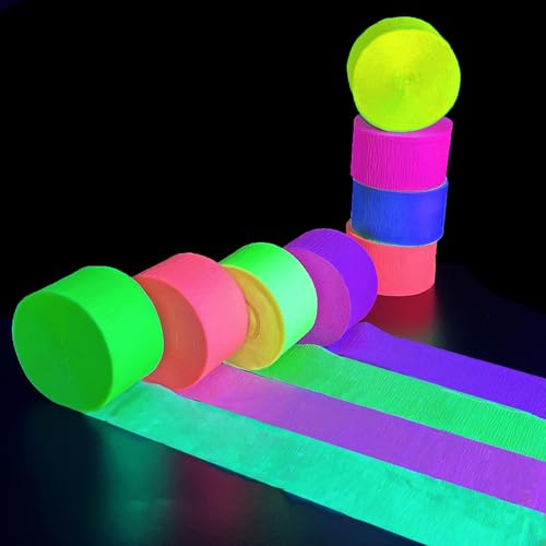 Glow Crepe Paper Streamers - 8 Rolls UV Reactive Neon Party Decorations