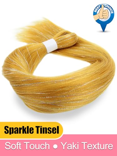 KAVSORAPI Gold Tinsel Hair Extensions - 30 Inch Pack of 2 for Festivals & DIY Styling