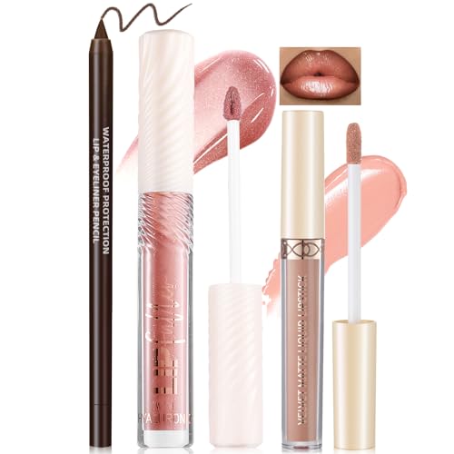 Noerrors 3-in-1 Nude Peach Lip Kit - Liquid Lipstick, Gloss, Liner