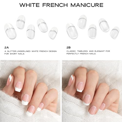White French 2B Semi-Cured Gel Nail Strips Kit with 30 Pieces