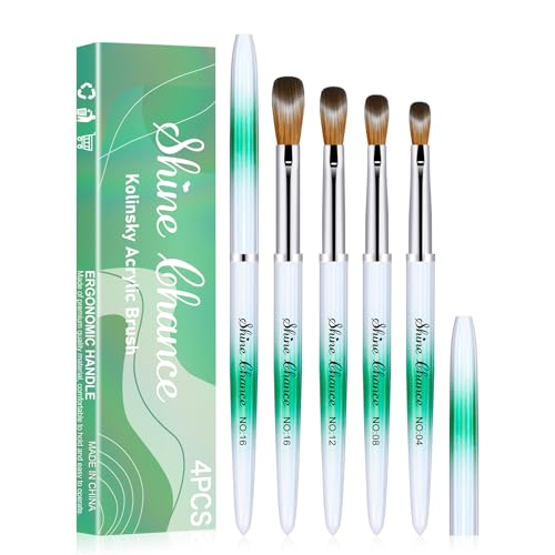 Shine Chance Green 4PCS Acrylic Nail Brush Set Kolinsky Manicure Tools