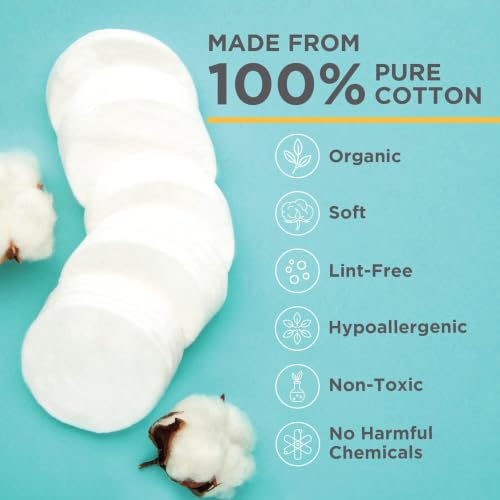 Noleo Organic Cotton Rounds for Makeup & Baby Wipes - 3 Pack of 100 Small Pads, Sensitive Skin Friendly