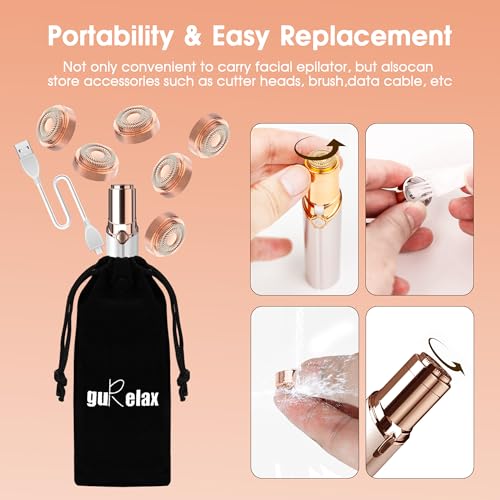Replacement Heads for Flawless Facial Hair Remover,Gen 2 Replacement Blades for Finishing Touch Flawless Hair Removal, 6 Count 18k Gold Heads with Storage Bag