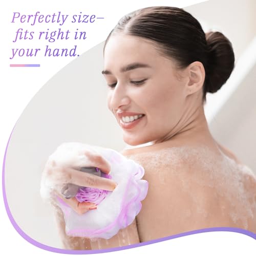 Rose-Shaped Bath Loofah Set of 2 - Elegant Shower Sponge in Purple & Grey
