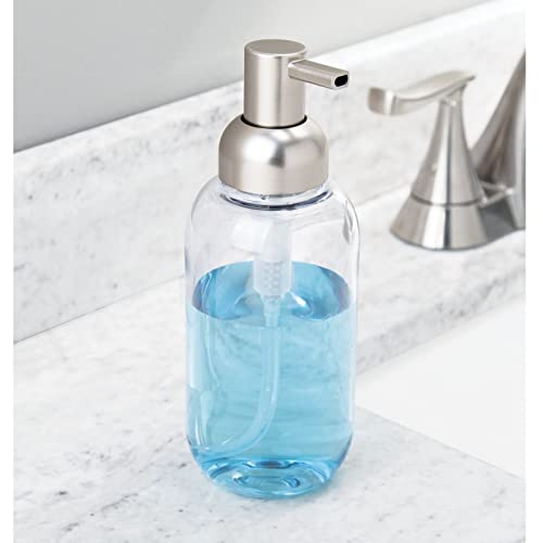 mDesign Refillable Liquid Soap Dispenser - Clear/Brushed, 2 Pack