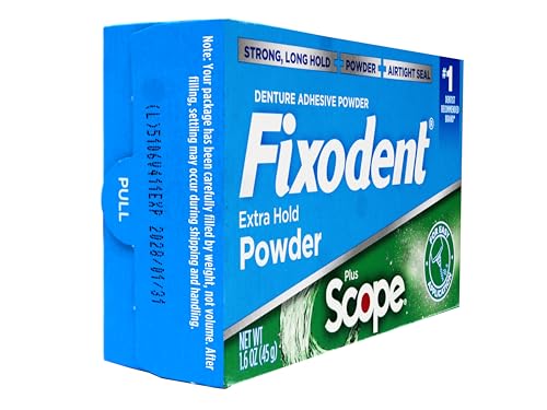 Fixodent Denture Adhesive Powder Plus Scope, Extra Strong Hold, 1.6 oz (3 Pack)