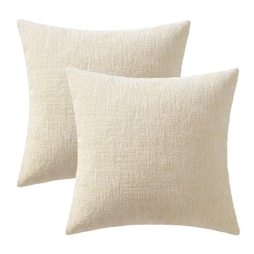 MIULEE Textured Chenille Pillow Covers 18x18 Beige - Set of 2