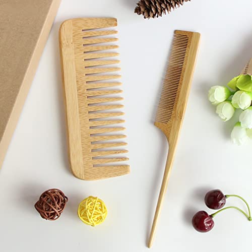Bamboo Hair Brush & Comb Set for Women, Men & Kids - Square