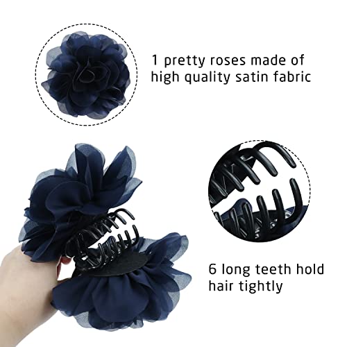 Cinaci Large Chiffon Rose Flower Hair Claw Clips - 4 Pack for Thick Hair