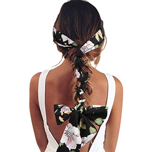 AWAYTR Women's Twist Knotted Chiffon Head Wraps - 3PCS Non-Slip Hairbands for Thick Hair - Light Blue, Light Purple, Black