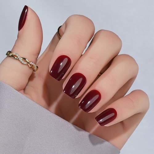 Jofay Fashion Short Press On Nails Kit - 32PCS Wine Red Acrylic