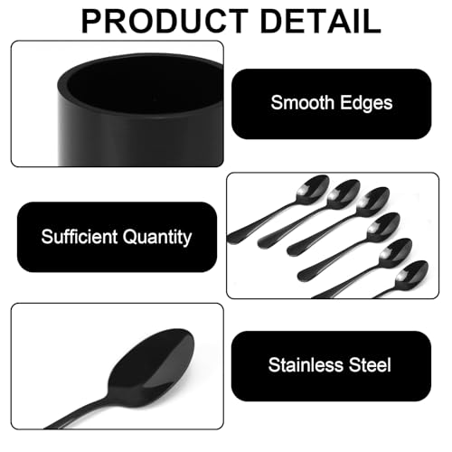 12-Piece Black Coffee Spoon Set with Holder - Mini 4.92 Inch Espresso Spoons