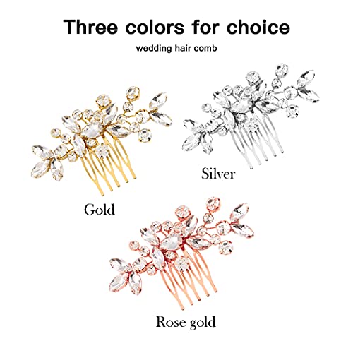 JAKAWIN Bridal Hair Comb Rhinestone Wedding Hair Accessories Silver Gold Rose Gold