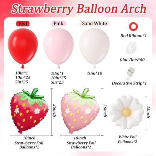 Strawberry Balloon Arch Kit - 121pcs Red, Pink & White Balloons