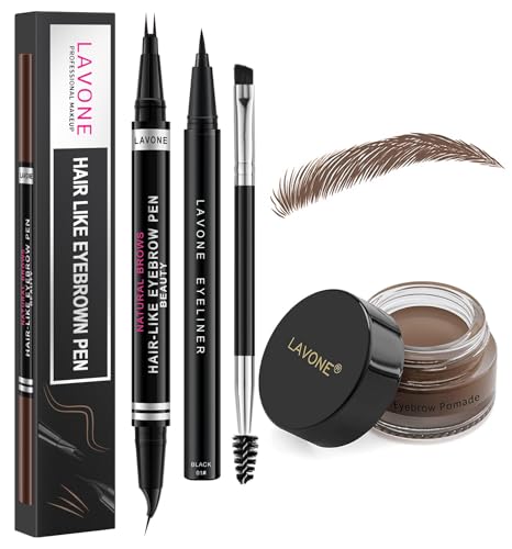LAVONE Waterproof Eyebrow Pen Kit Dark Brown - Microblading & Pomade Makeup Set