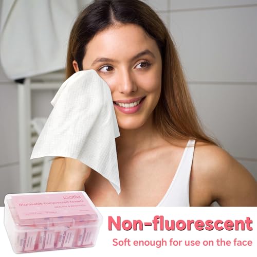 ICOTLE Compressed Towels - 50 Disposable Cotton Face Cloths for Travel & Outdoor Use