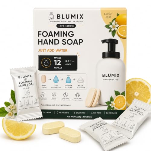 Blumix Lemon Foaming Hand Soap Refill Tablets - 12 Count, Just Add Water, Refill Only