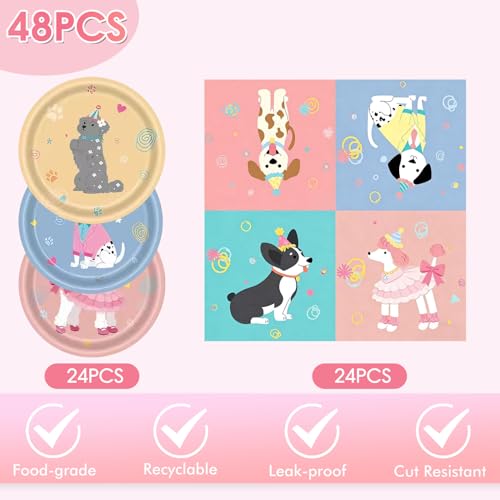 Dog Birthday Party Supplies Set - 48 Pcs Cute Puppy Plates & Napkins