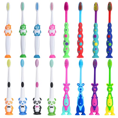 Newday 16 Pack Kids Animal Toothbrushes with Suction Cups
