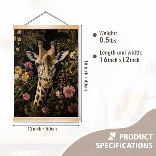 Vintage Giraffe Wall Art Poster - 12x16 Inch Canvas Print for Kids Room
