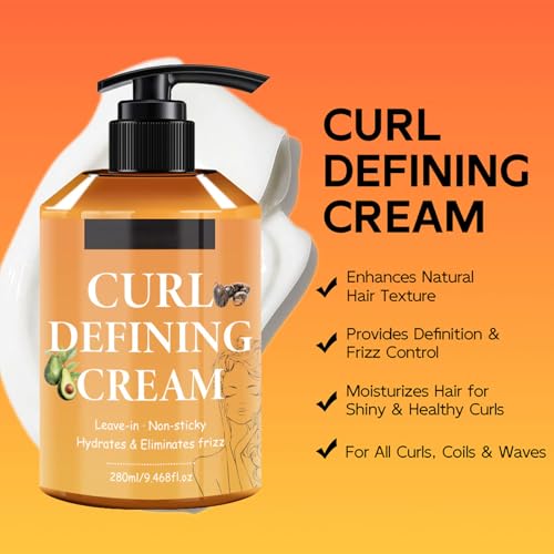 Yniquet Argan Oil Curl Defining Cream - Anti-Frizz Moisturizing Cream for Wavy & Curly Hair 9.46 FL OZ