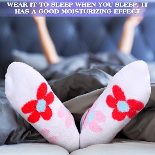 Tarpop Aloe Socks Women Moisturizing Gel Sleep Socks Floral Purple 3 Pairs