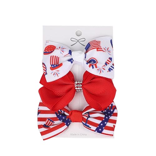 American Flag Hair Bow Clips 3PCS Patriotic Hair Accessories for Baby Girls & Women - Style3
