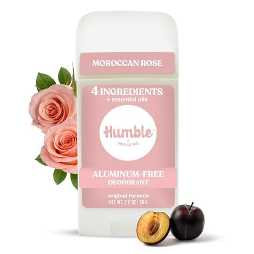 Humble Aluminum-Free Deodorant for Women & Men, Moroccan Rose - Clean & Fresh Natural Deodorant Stick with Essential Oils for Long-Lasting Odor Control - 1 Pack