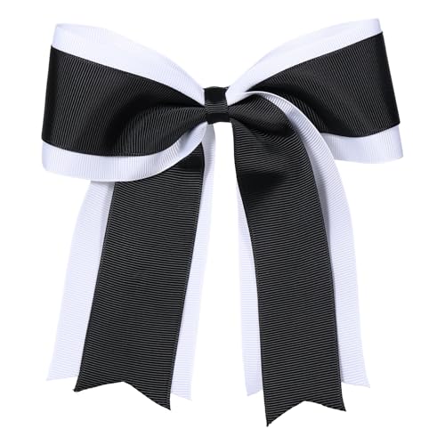 White & Black 6-Inch Cheer Hair Bow Clip with Double-Layer Grosgrain Ribbon for Girls & Cheerleaders