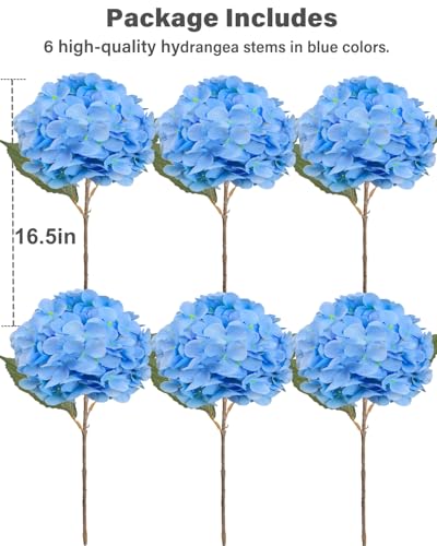 6PCS Premium Blue Silk Hydrangea Artificial Flower Bouquets