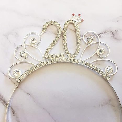 IETOSY Silver 20th Birthday Tiara Headband for Women & Girls Party Accessories