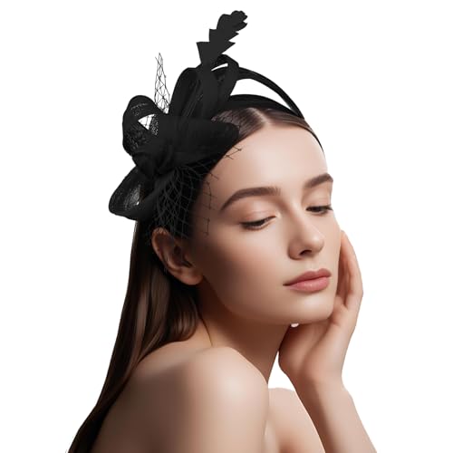 Black Feather Fascinator Headband with Clips for Tea Parties & Derby Events - Hotalisona
