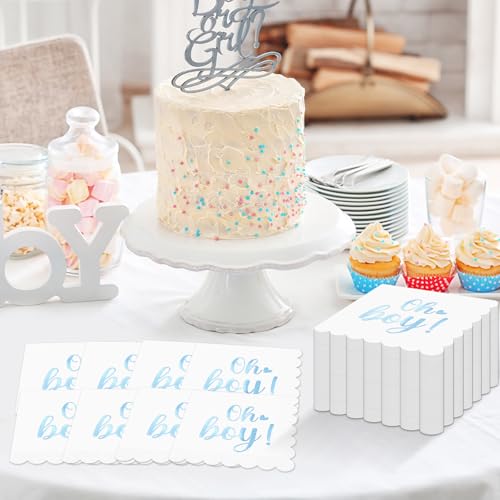 50 Blue Boy Baby Shower Napkins - Scalloped Disposable Guest Towels