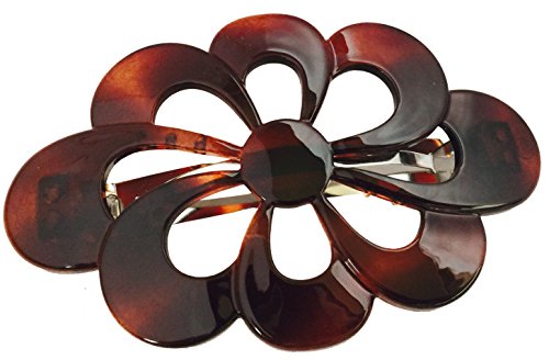 Parcelona French Tortoise Shell Flower Hair Barrette for Medium/Thick Hair