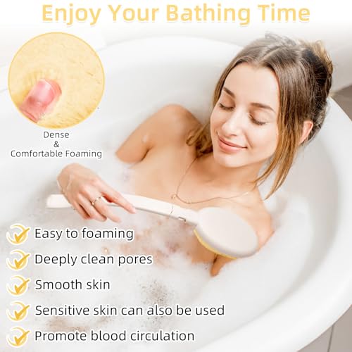 LFJ 19" Foldable Long Handle Bath Brush Set with 3 Interchangeable Heads