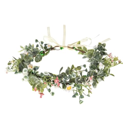 Boho Greenery Flower Headband with Daisy Leaf Wreath for Bridal Wedding