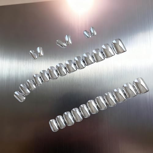 SXVME Short Square Metallic Silver Press-On Nails with Sparkle Mirror Finish, 30 Pcs - Variation: Square-Silver