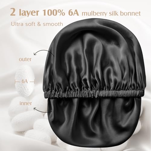 YFONG 22 Momme Mulberry Silk Sleep Bonnet - Adjustable Double Layer Cap
