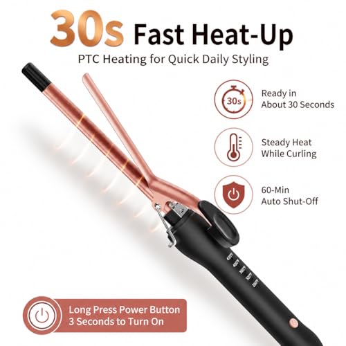 HCAH 3/8 Inch Small Barrel Curling Iron - Extra Long Ceramic Hair Curler
