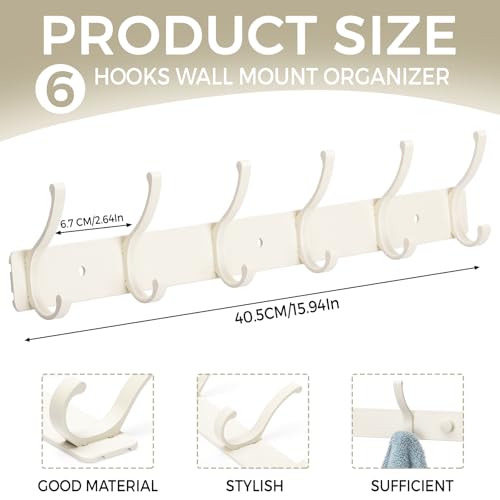Dntorx Wall-Mounted Coat Rack Hooks - 2 Pack with 6 Double Hooks for Entryway & Bathroom