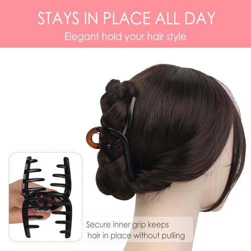 RosyReeds 4.3" Large Claw Clips for Hair, 2-Pack Matte Black & Tortoise