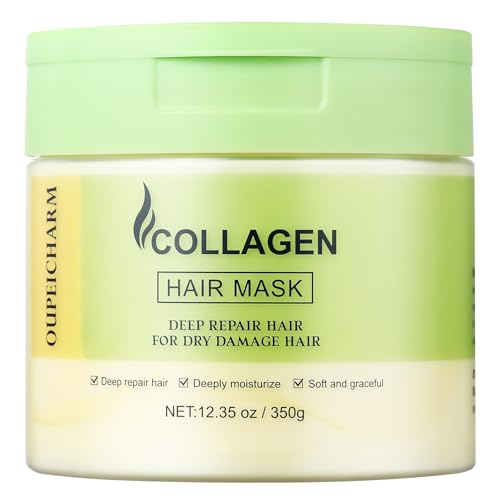 OUPEICHARM Collagen Hair Mask for Damaged & Dry Hair - Deep Conditioning, Hydrating & Repairing 12.35oz