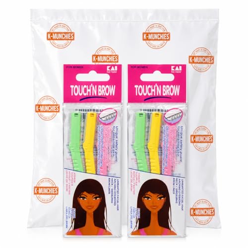Kai Touch n Brow Eyebrow Razor for Women, 3 Count (Pack of 2), Facial Razor & Dermaplaning Tool with Safety Guard, Peach Fuzz Remover & Precision Brow Trimmer
