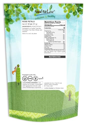 Culinary Dried Edible Rose Petals, 2 Ounces for Tea & Baking