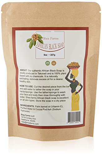 Shea Farms African Black Soap 8oz Bar - Deep Cleansing for Acne & Eczema