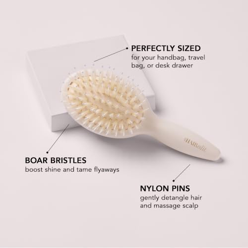 The Hair Edit Mini Finish & Shine Boar Bristle Travel Brush - Cream