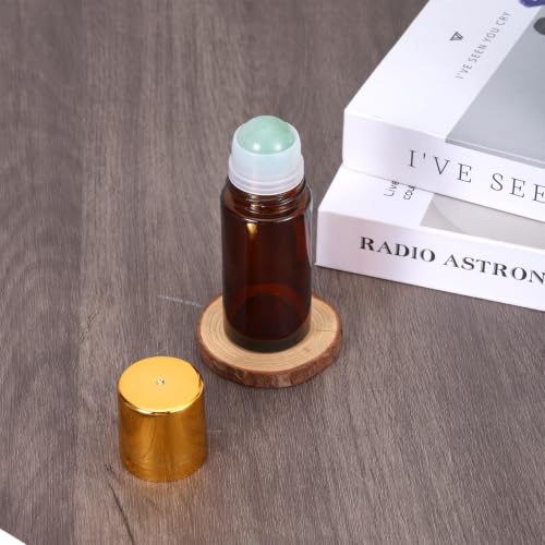 Green Crystal Roller Ball Amber Glass Roll On Bottles - 2 Pack, 1.7oz for Essential Oils & Skincare