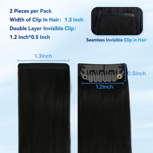 12 Inch Seamless Clip-in Hair Extensions - 2 Pcs Natural Black